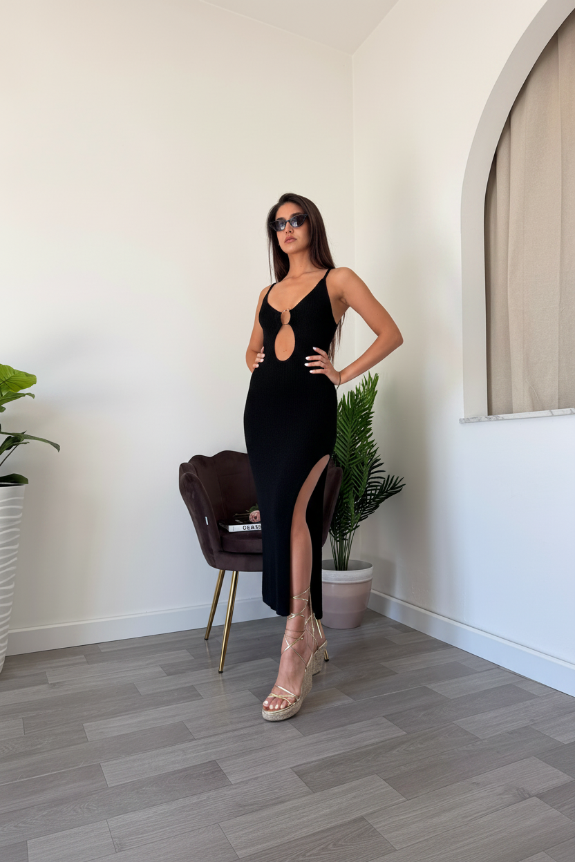 Abito Lurex con Scollo Dorato